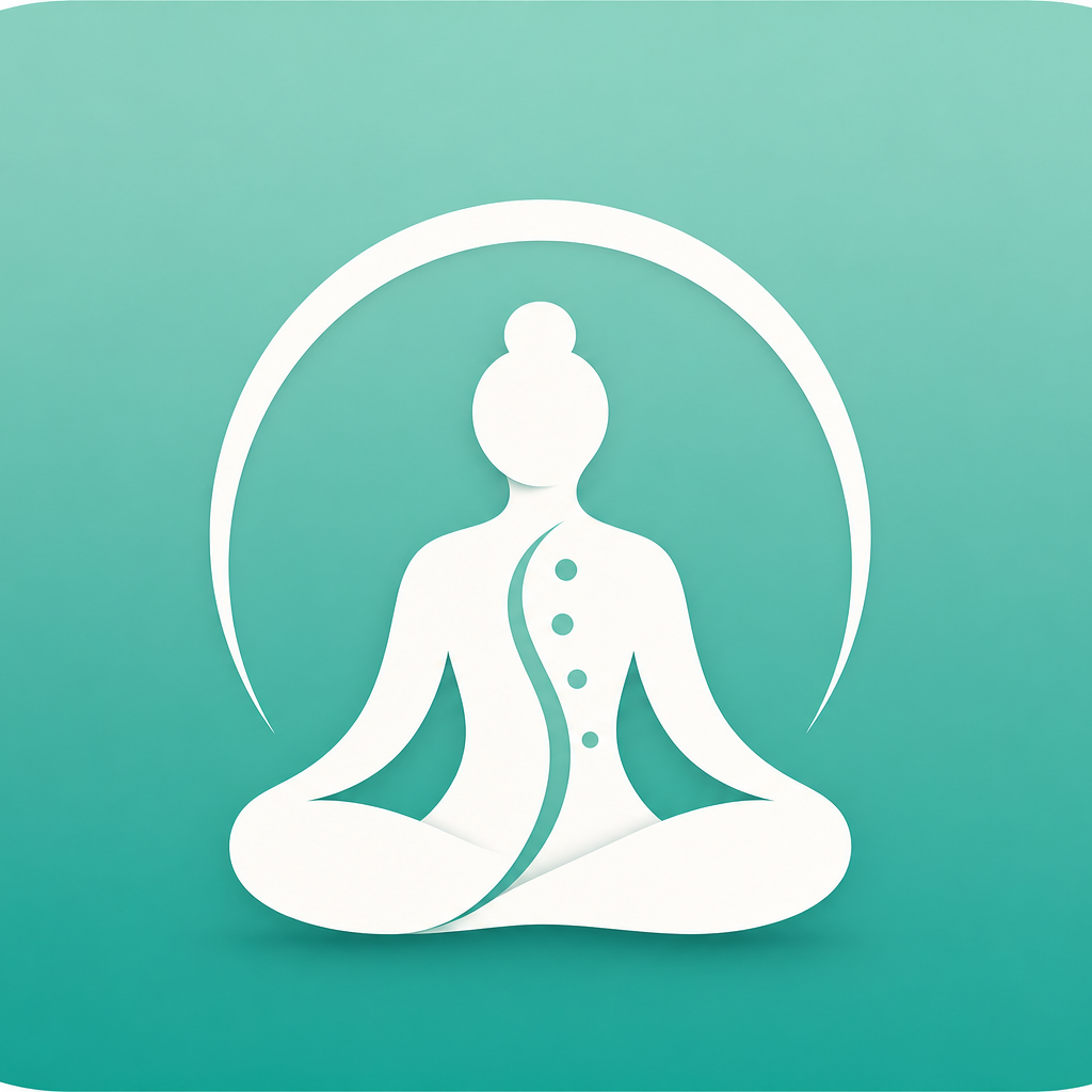 My Yoga Muscles app icon — teal background with seated figure and halo arc