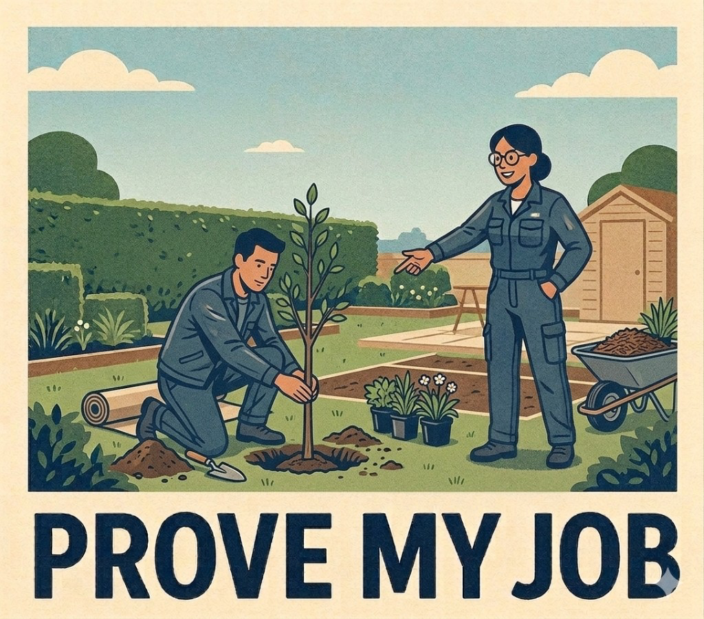 Illustration of service professionals completing landscaping work.